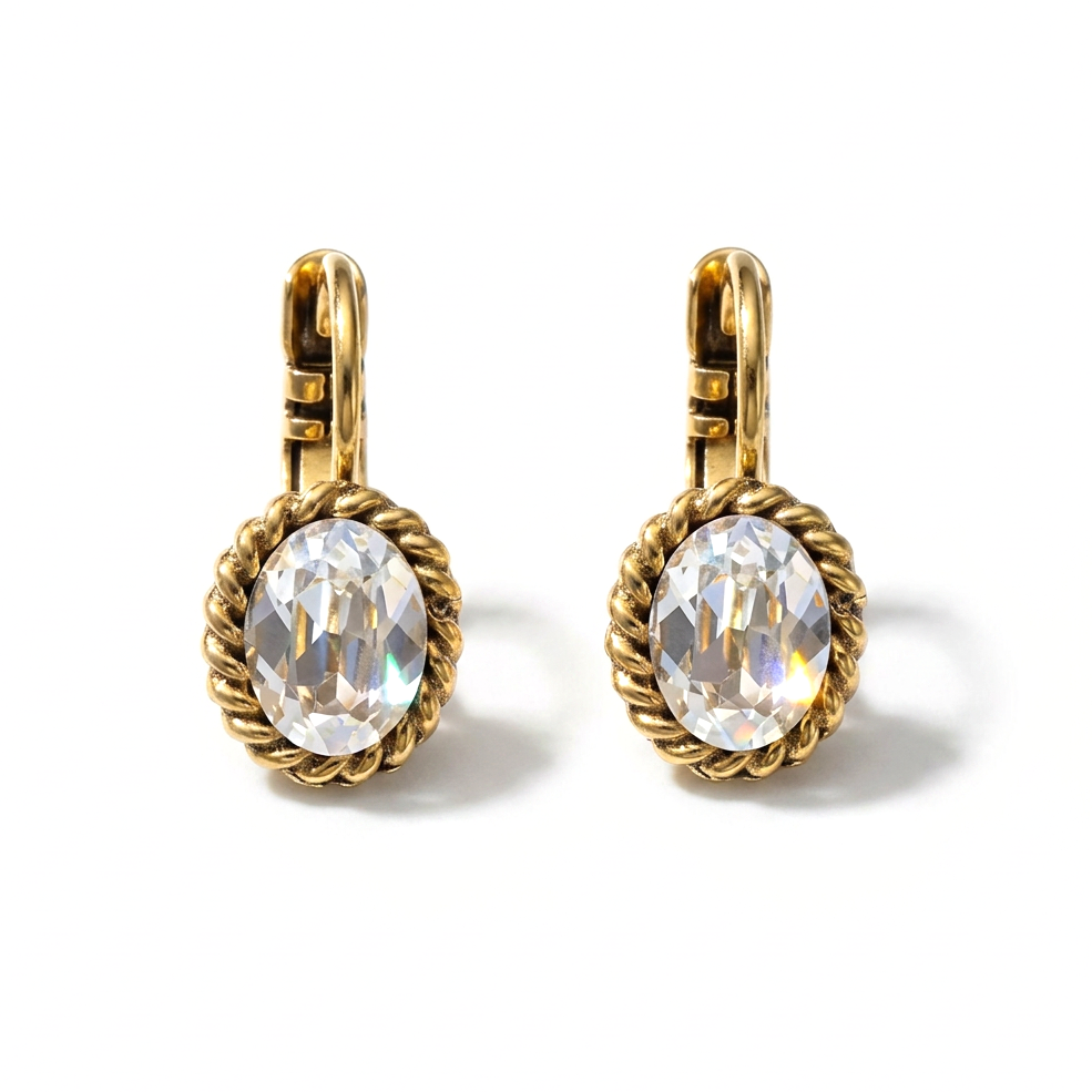 Ovale Oorbellen 1,5 cm Goud met Swarovski kristal