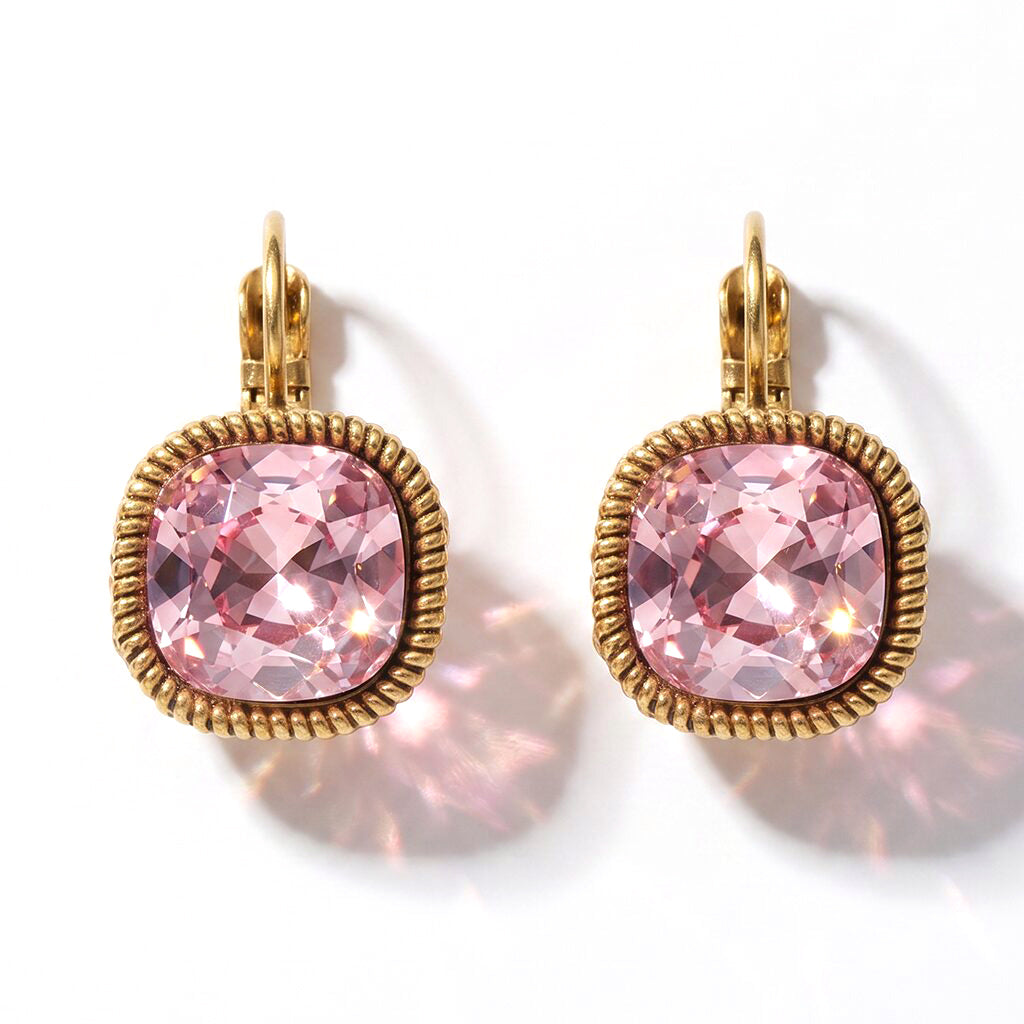 Square Earrings Gold with Swarovski crystal
