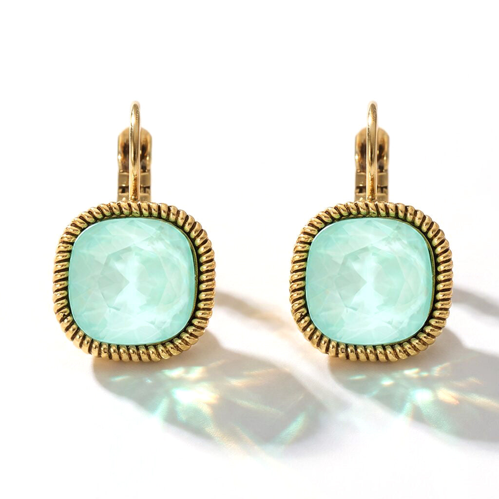 Square Earrings Gold with Swarovski crystal
