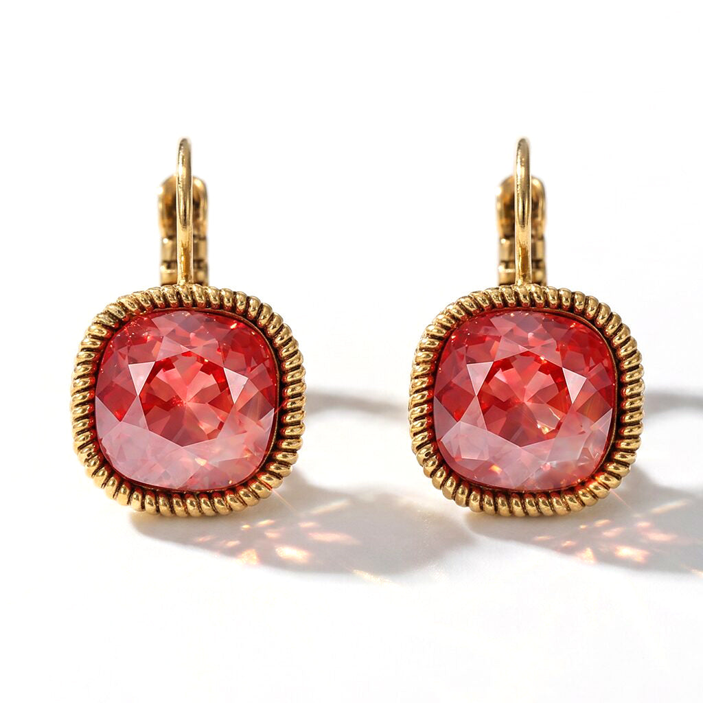 Square Earrings Gold with Swarovski crystal