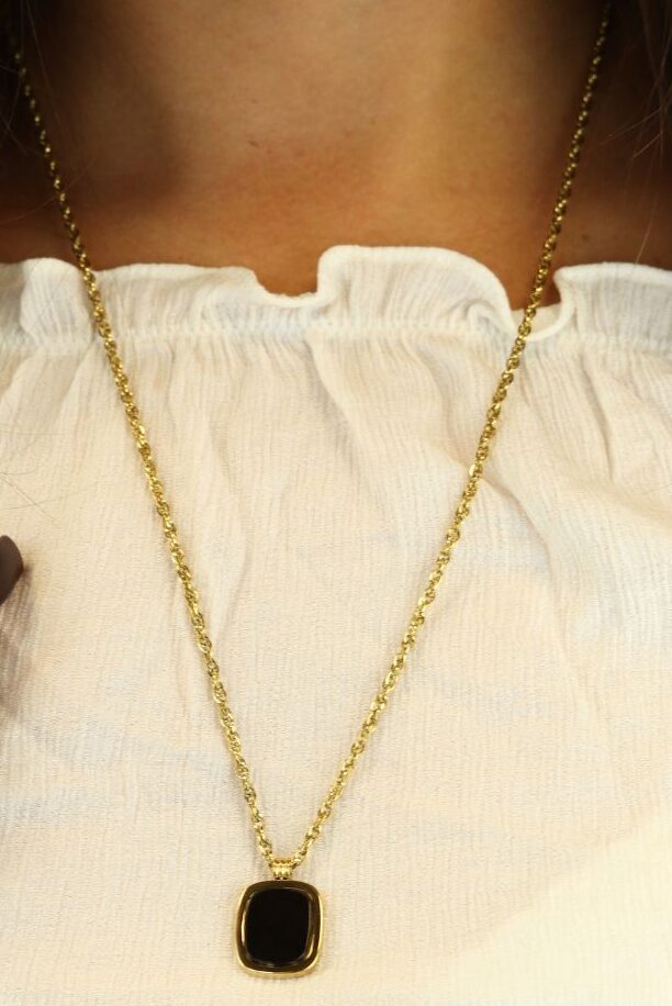 Chain Necklace With Square Stone Duo