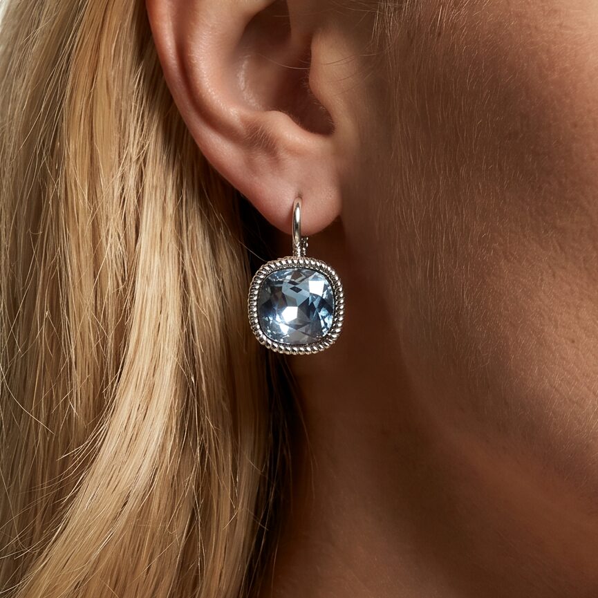 Swarovski Vierkante Oorbellen Zilver