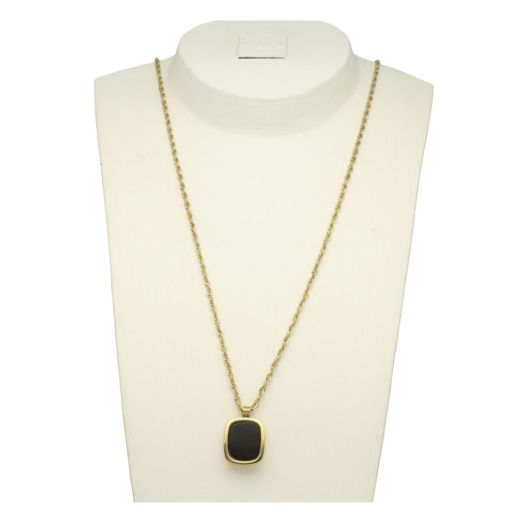 Chain Necklace With Square Stone Duo