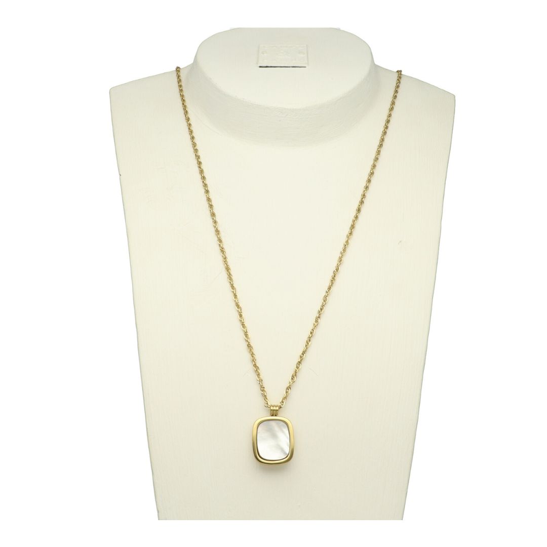 Chain Necklace With Square Stone Duo
