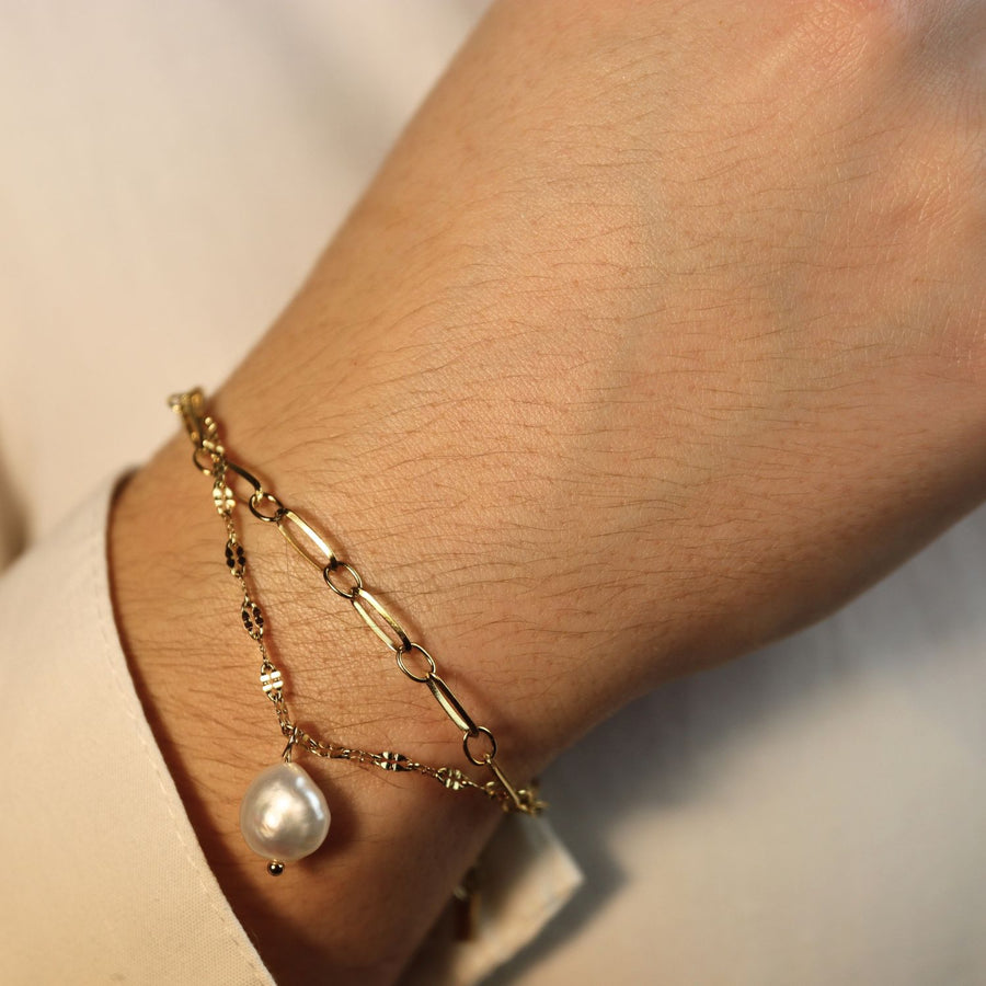 Double Chain Bracelet With Pearl