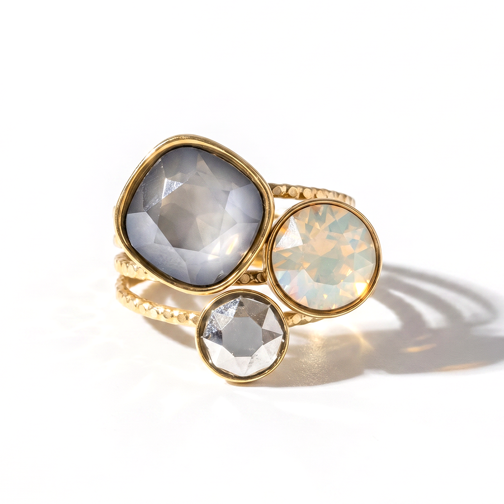 Trio Ring met Swarovski kristal