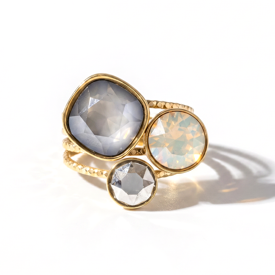 Trio Ring met Swarovski kristal