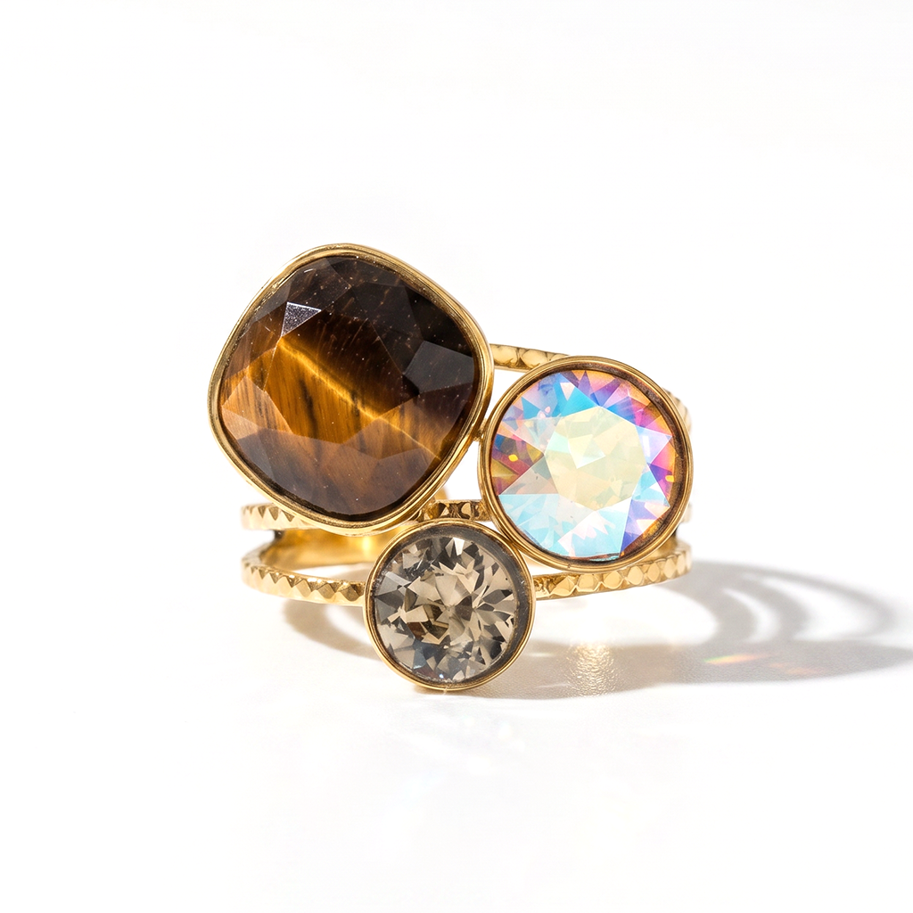 Trio Ring met Swarovski kristal