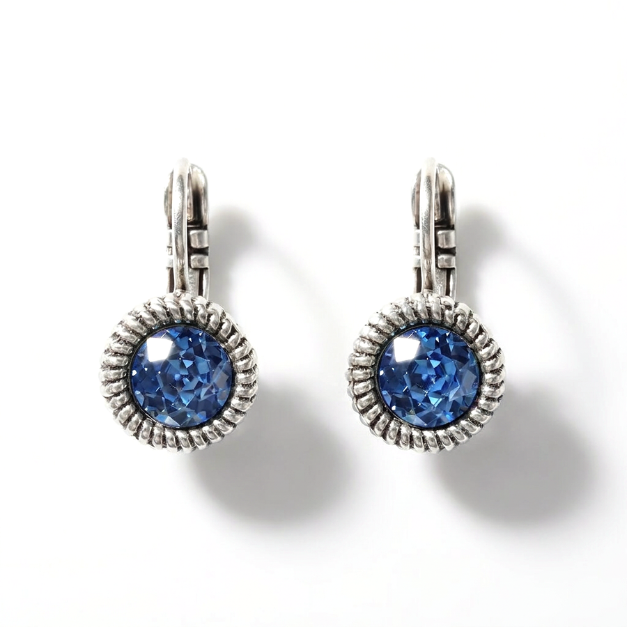 Round Earrings 1.8 cm Silver with Swarovski crystal