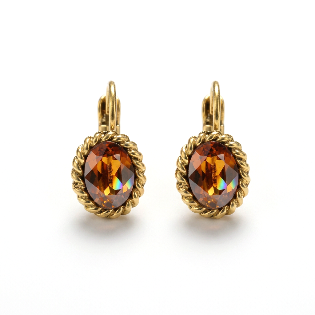 Ovale Ohrringe 1,5 cm Gold mit Swarovski-Kristall