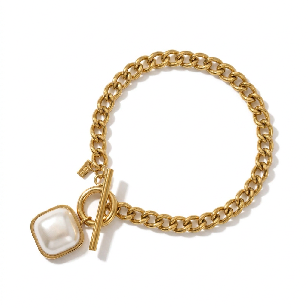 Chain Bracelet With Square Stone
