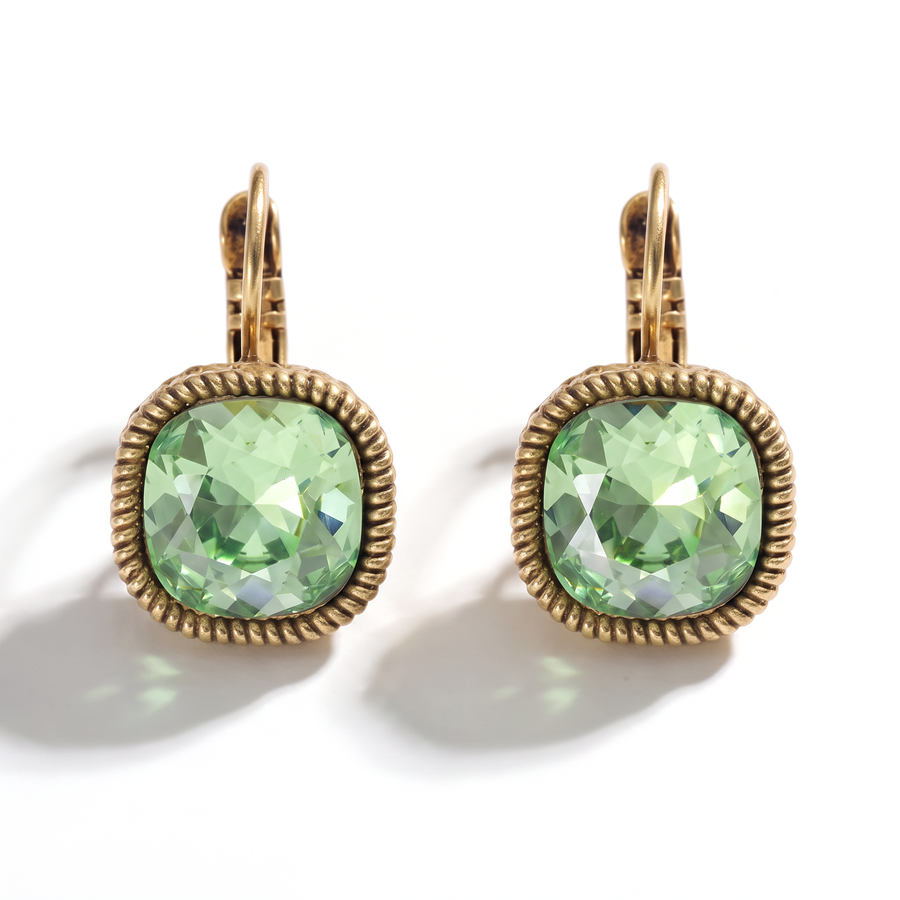 Square Earrings Gold with Swarovski crystal