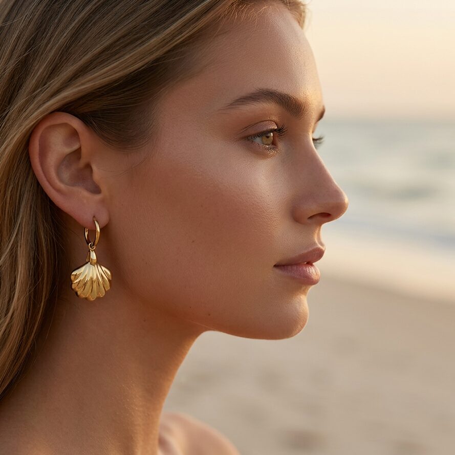 Seashell Charm Hoop Earrings