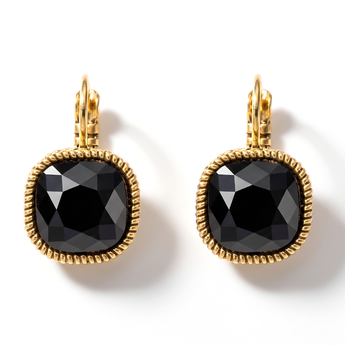 Square Earrings Gold with Swarovski crystal