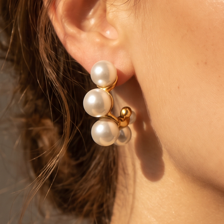 Pearl Studded Hoops