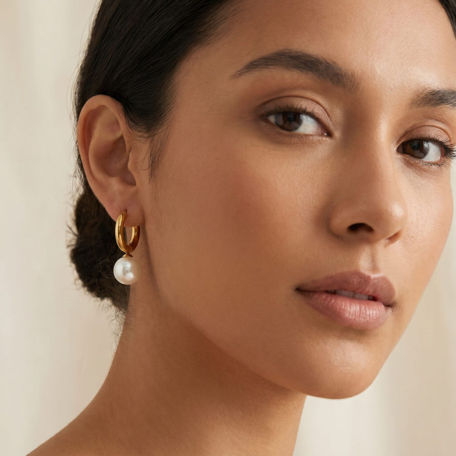 Chunky White Pearl Hoops