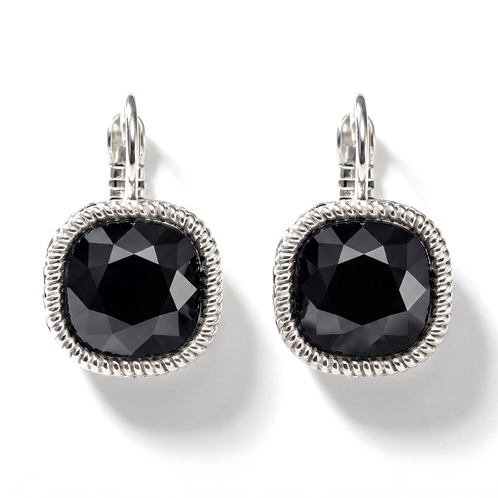 Square Earrings Silver with Swarovski crystal