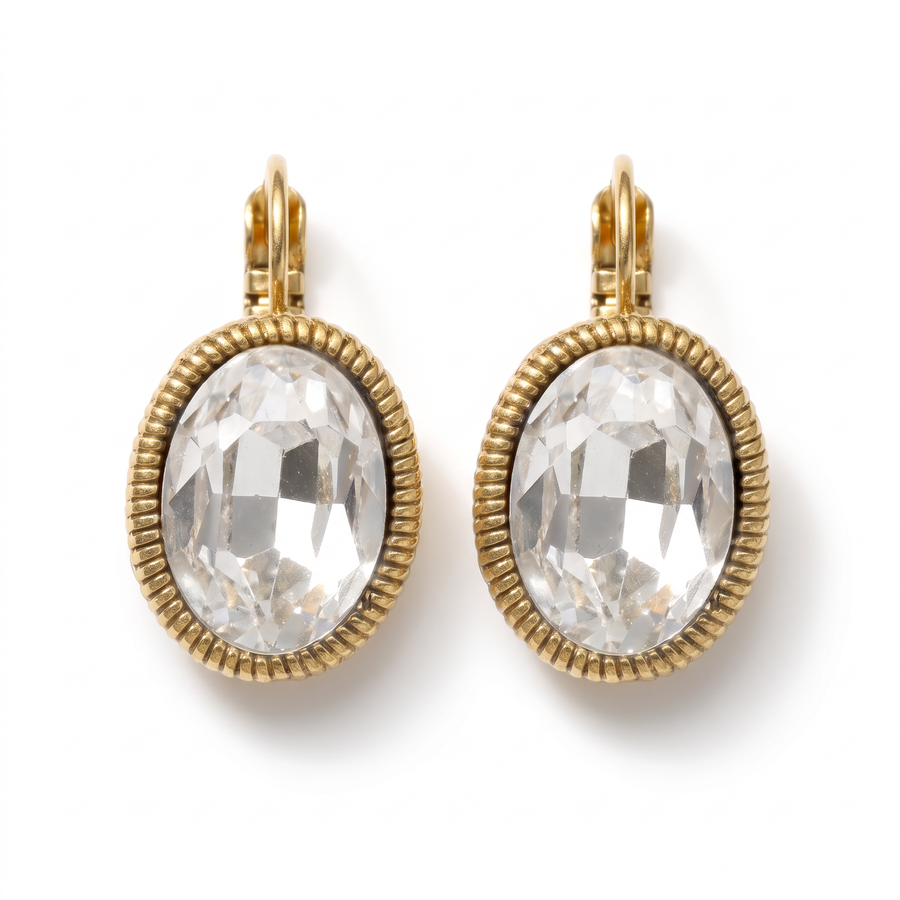 Oval Earrings 2.2 cm Gold with Swarovski crystal