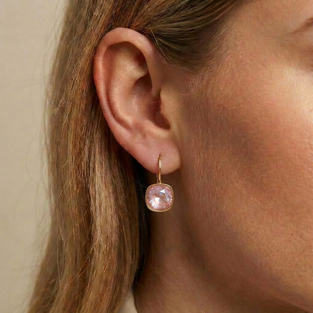 Swarovski Vierkante Dormeuses Goud