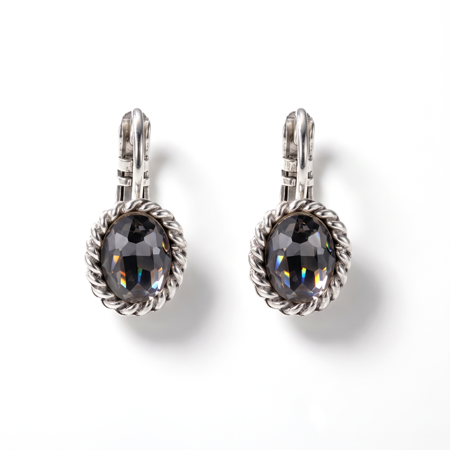 Ovale Ohrringe 1,5 cm Silber mit Swarovski-Kristall