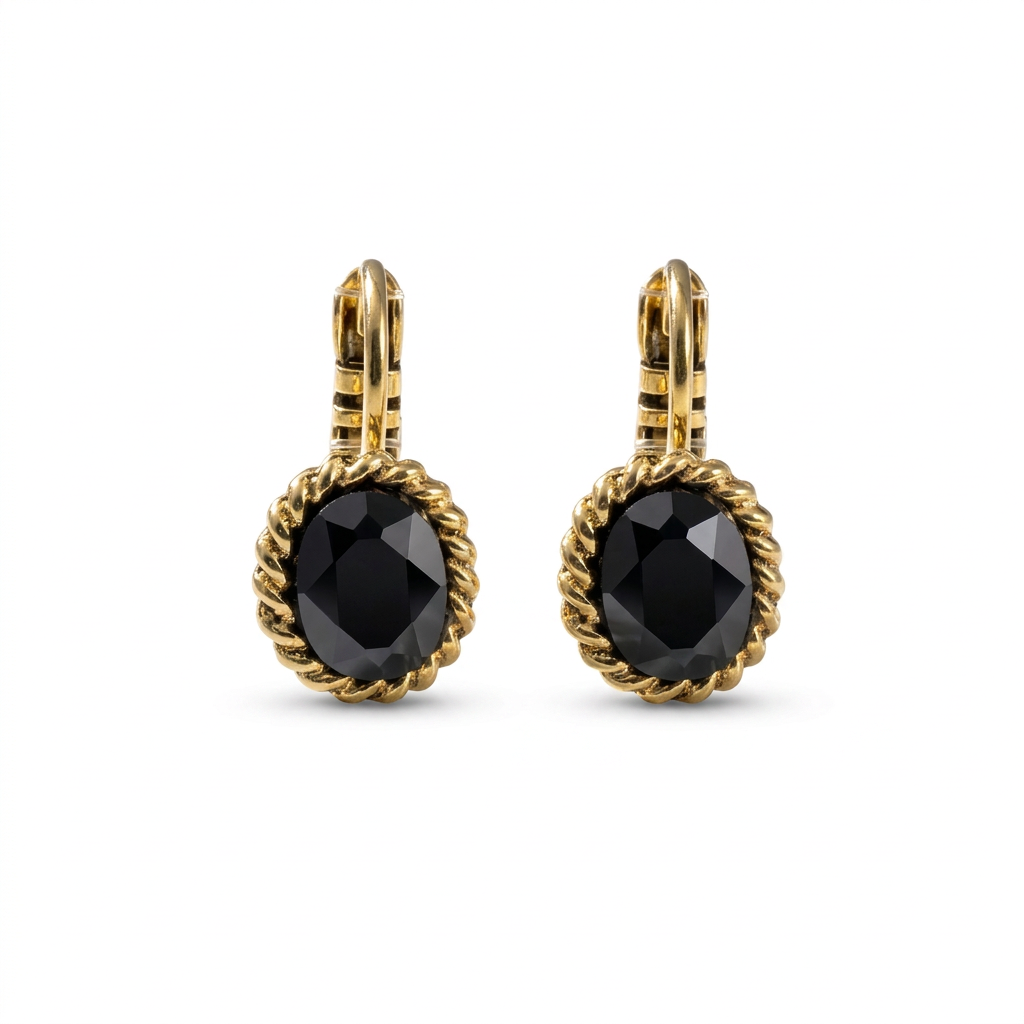 Oval Earrings 1.5 cm Gold with Swarovski crystal