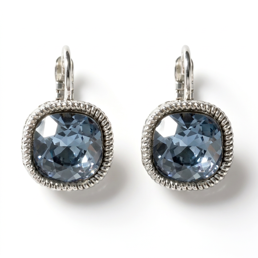 Square Earrings Silver with Swarovski crystal
