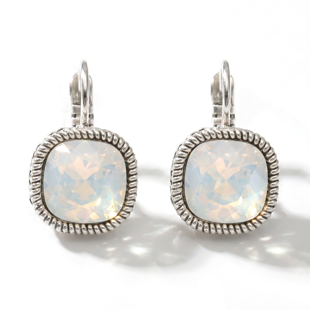 Square Earrings Silver with Swarovski crystal