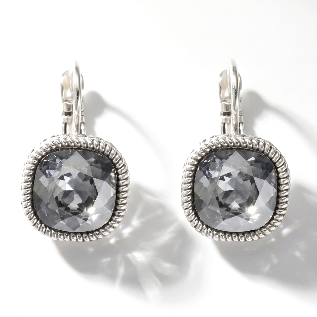Square Earrings Silver with Swarovski crystal