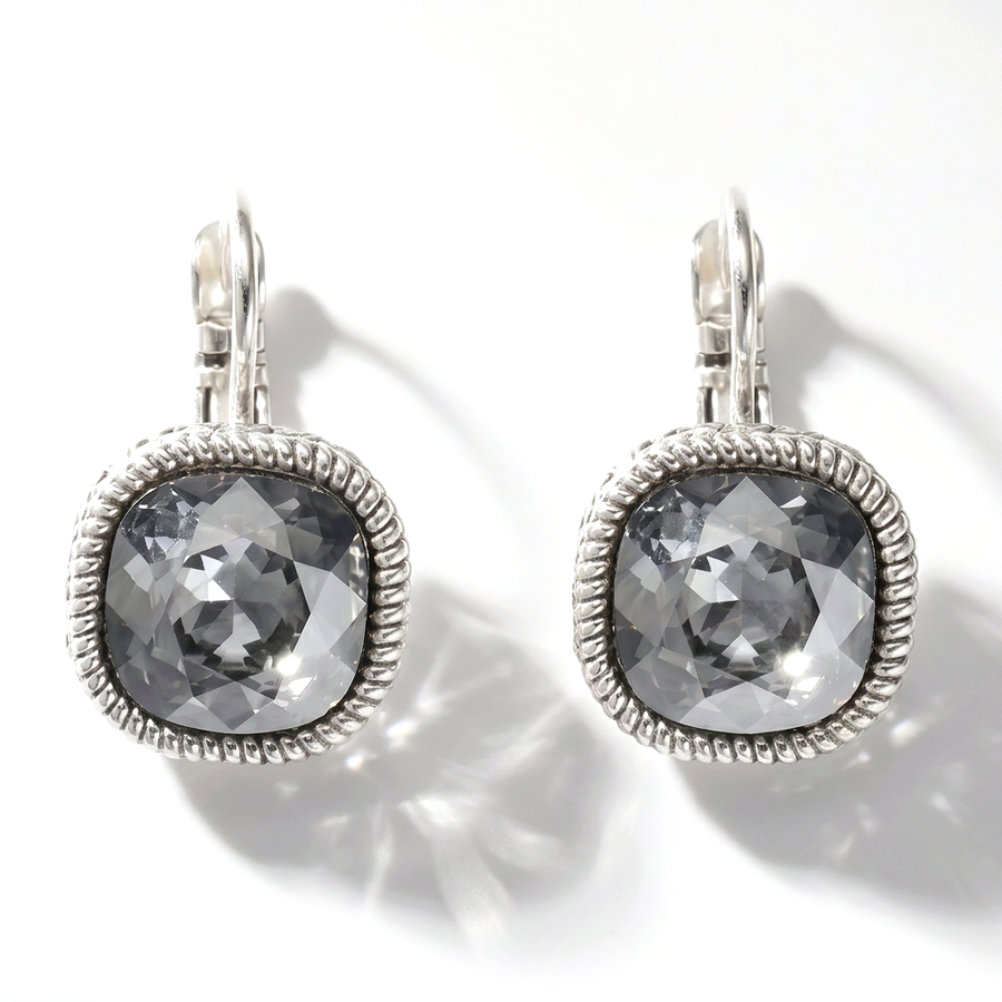Square Earrings Silver with Swarovski crystal