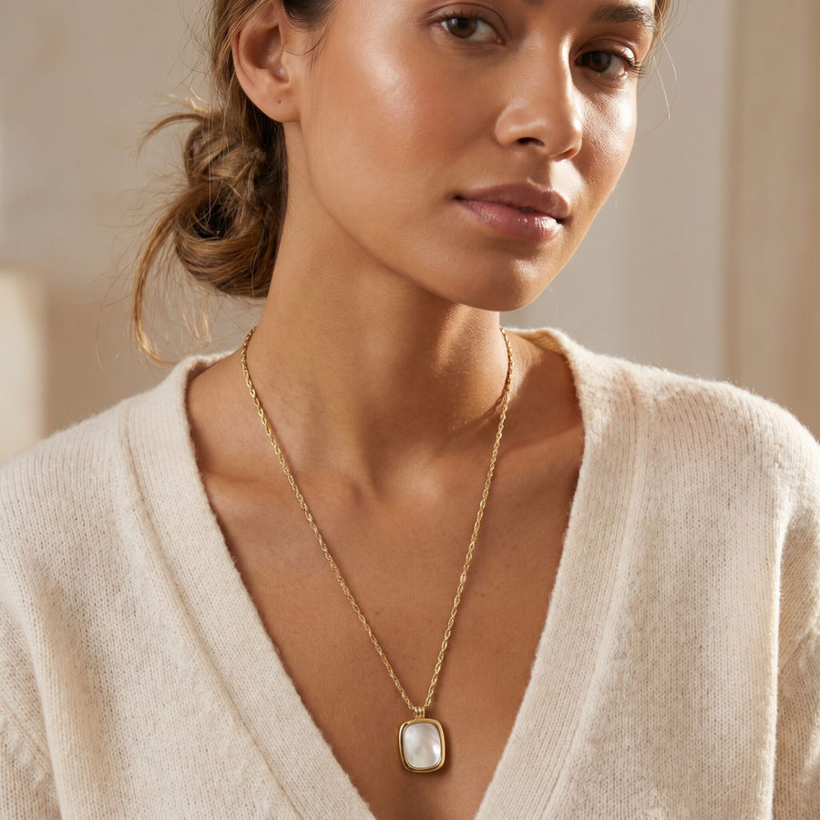 Chain Necklace With Square Stone Duo