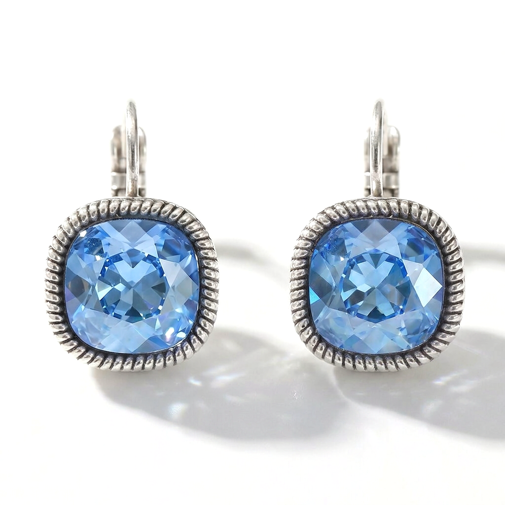 Vierkante Oorbellen Zilver met Swarovski kristal