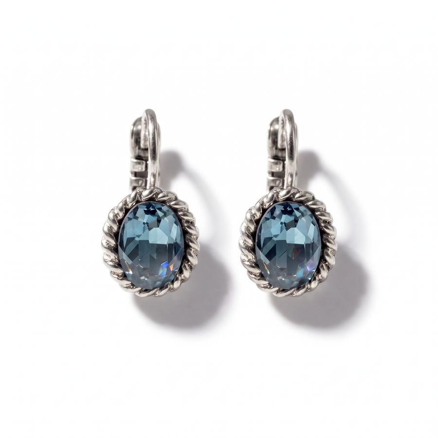 Ovale Ohrringe 1,5 cm Silber mit Swarovski-Kristall