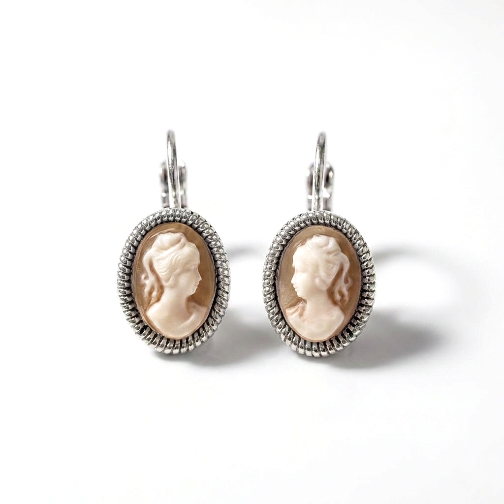 Cameo Earrings Small Silver