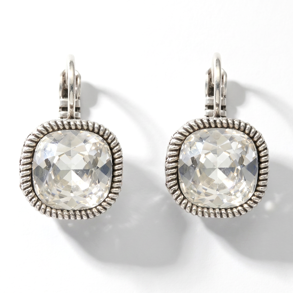 Quadratische Ohrringe Silber mit Swarovski-Kristall