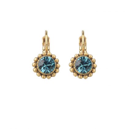 Petrol Swarovski oorbellen met gouden sluiting