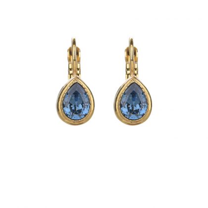jeansblauwe Swarovski oorbellen met gouden sluiting
