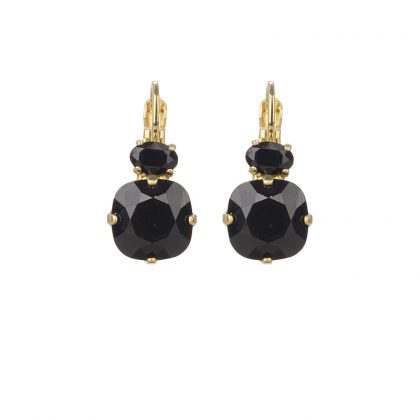 Zwarte Swarovski oorbellen met gouden sluiting