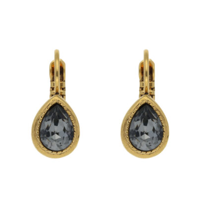 Donker zilveren Swarovski oorbellen met gouden sluiting