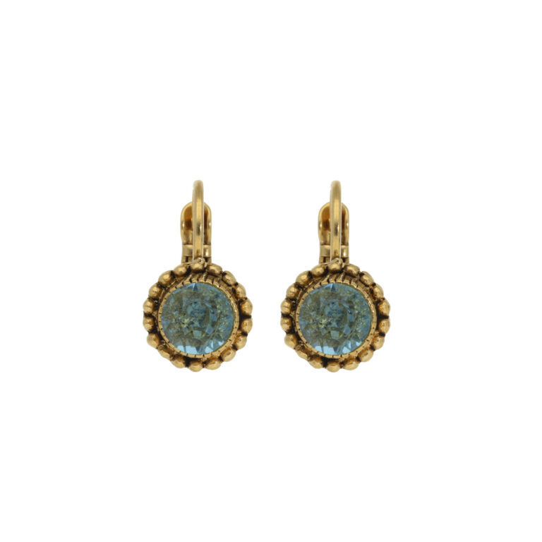 Aqua Swarovski oorbellen met gouden sluiting