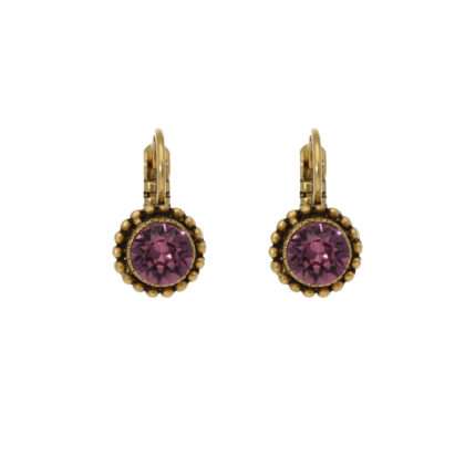 Iris paarse Swarovski oorbellen met gouden sluiting